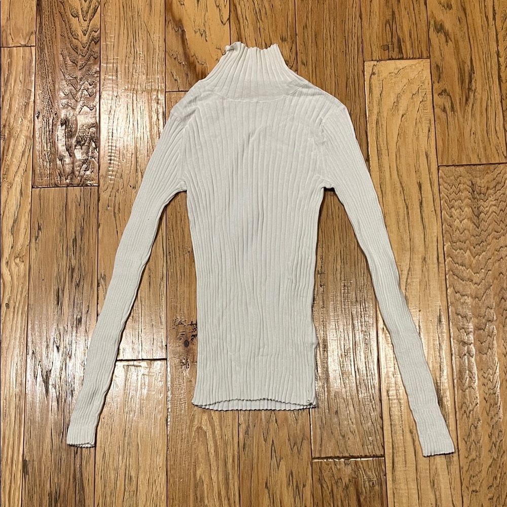 Anine Bing Cream Ribbed Long Sleeve Top